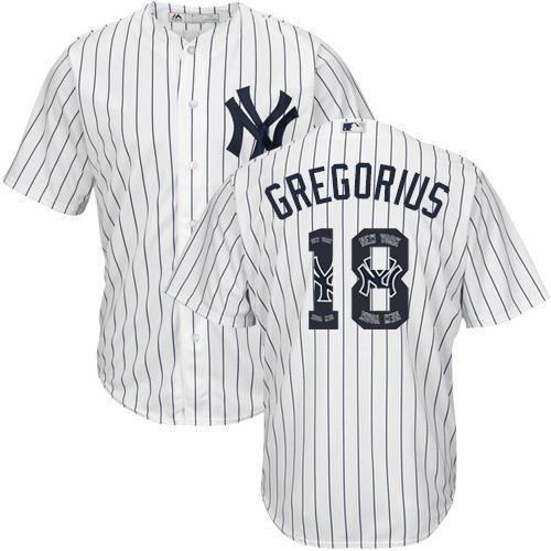 Yankees #18 Didi Gregorius White Strip Team Logo Fashion Stitched MLB Jersey